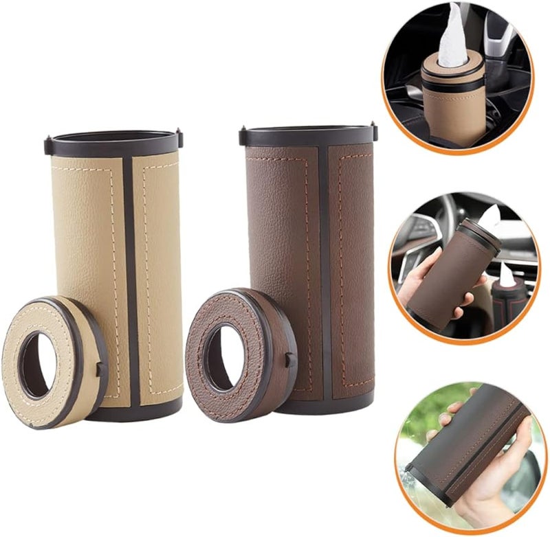 Leather Car Tissue Box Holder 2pcs Portable Napkin Dispenser for Home and Travel - Image 4